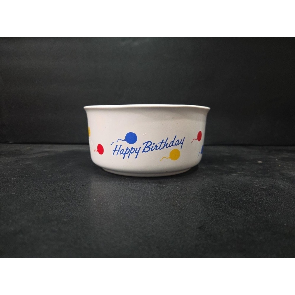 Happy Birthday Vintage Bowl 1986, White 6" Round Ceramic Serving Dish, MCM Decor
